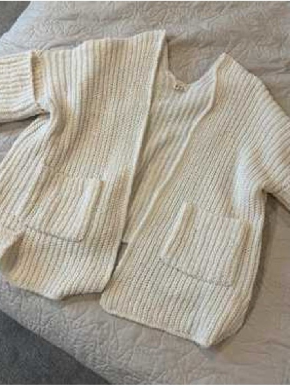 POL Chunky Cardigan Sweater Size Medium Oversized Open Knit Boho 3/4 Sleeves